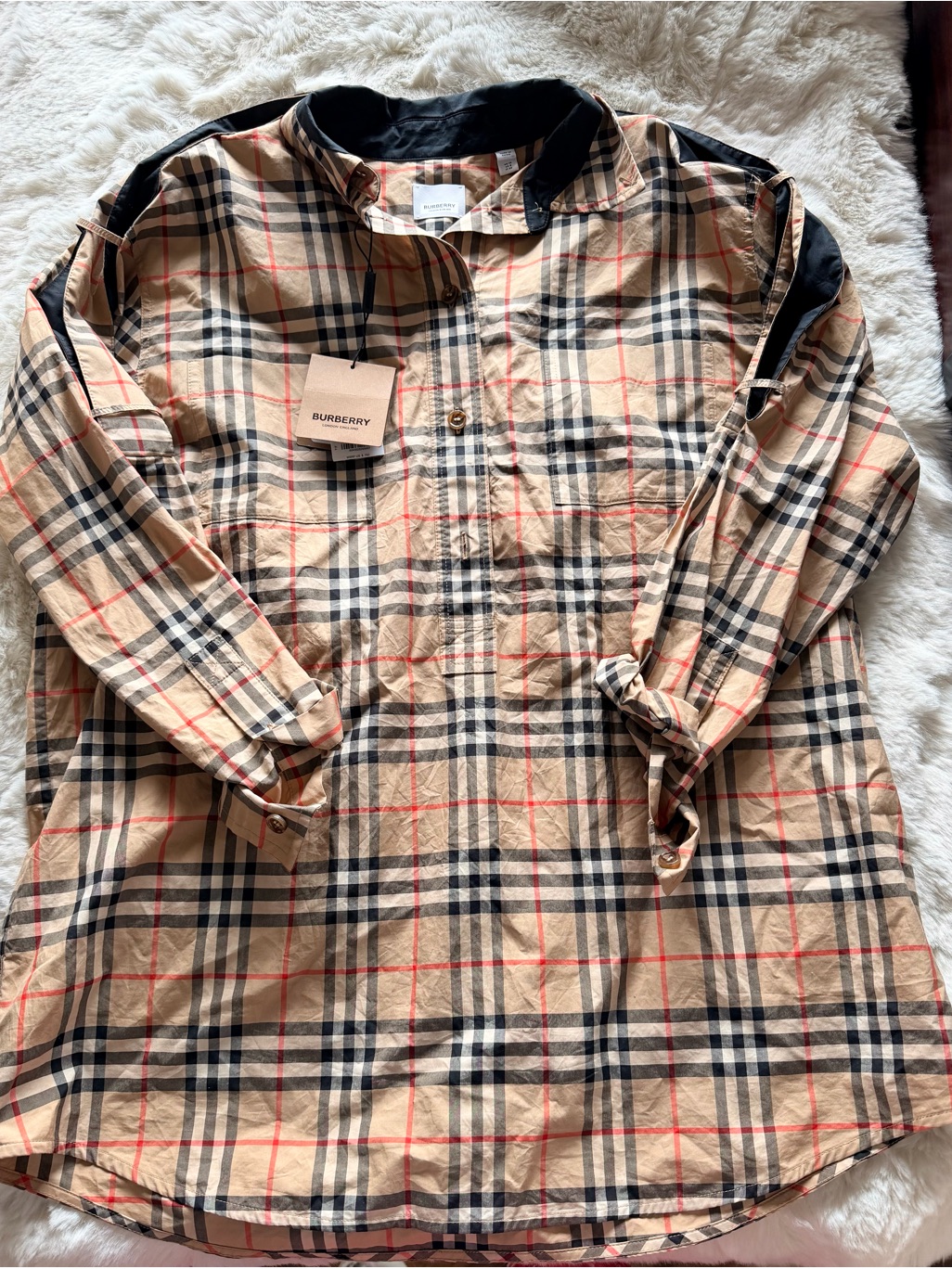 Burberry Beige Nova Check Button-Front Shirt With Black Collar